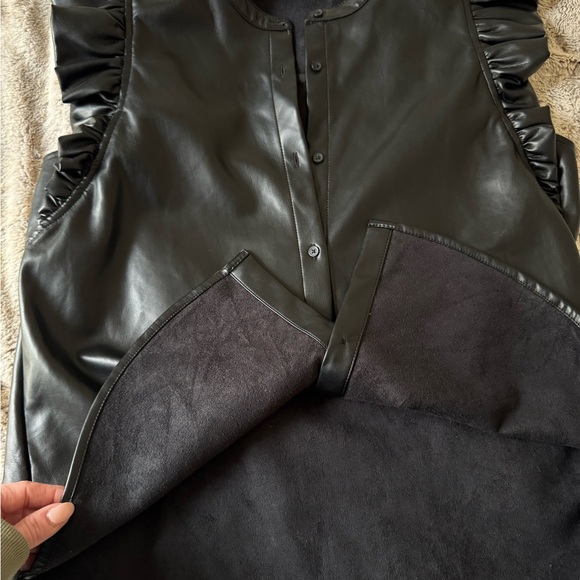 Black Faux Leather Ruffle Sleeve Top - Picture 5 of 5